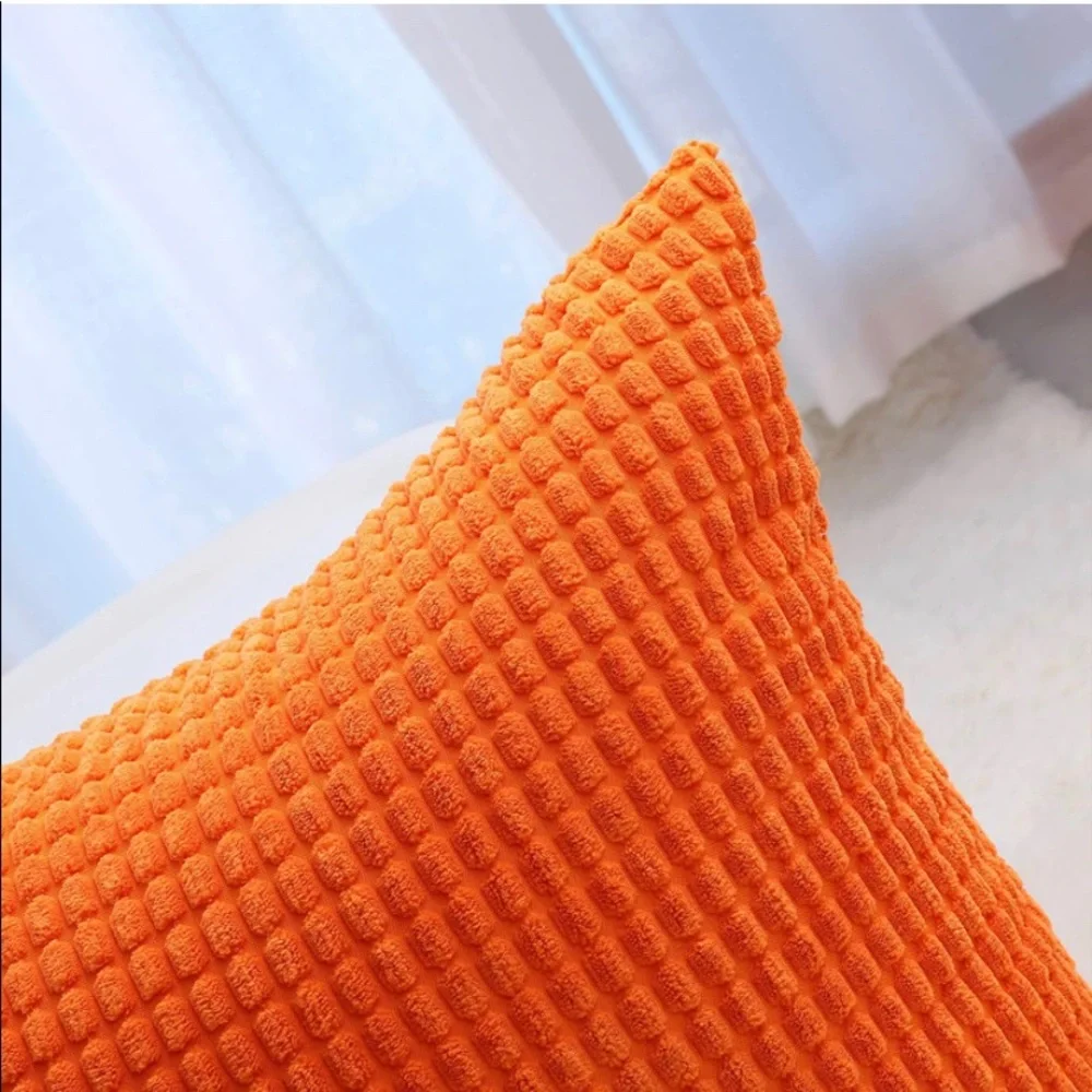 Luxury Home | Set of 2 Bright Orange Striped Soft Corduroy Throw Pillow Covers